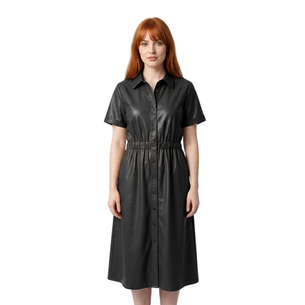 Who What Wear Short Sleeve Dress Black XXL, Faux Leather, Retro-Inspired - Picture 3 of 6